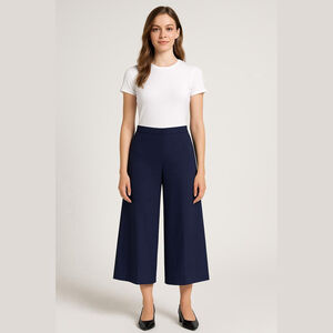 NWT Carmen Navy Wide Leg Culottes Made In Italy Stretch Minimalist Cropped Pant